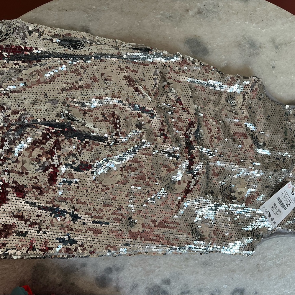 NWT ZARA girls size 13-14 Silver Sequin Sleeveless Dress